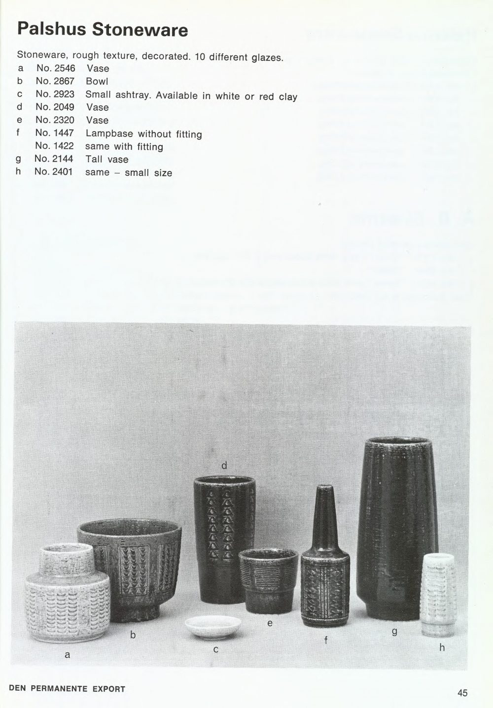 Palshus Items - Den Permanente Catalogue 1967